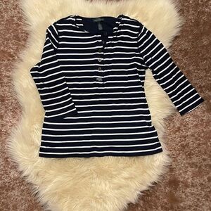 Ralph Lauren Women's Navy and White Striped Button Down Shirt